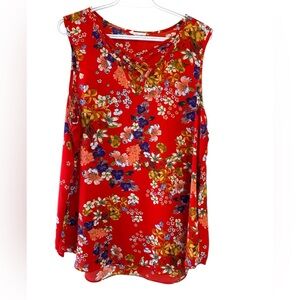 Warehouse One Red Floral Sleeveless Top, Lightweight,Airy, Wrinkle Free